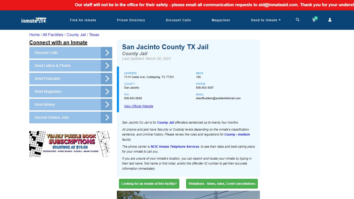 San Jacinto County TX Jail - Inmate Locator - Coldspring, TX